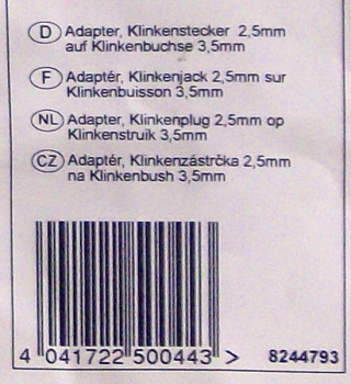Adapter Klinkenstecker 2,5mm auf Klinkenbuchse 3,5mm NEU