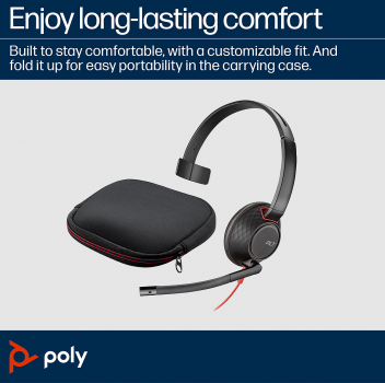 Poly Blackwire 5210 Monaural USB-C Headset +3.5mm Plug +USB-C/A Adapter 8X230AA, 207587-01