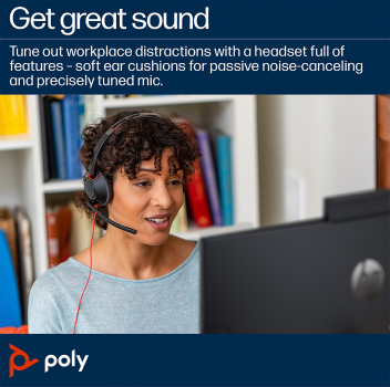 Poly Blackwire 5220 Stereo USB-C Headset +3.5mm Plug +USB-C/A Adapter 8X231AA, 207586-01