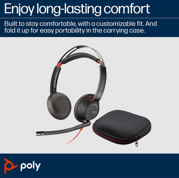 Poly Blackwire 5220 Stereo USB-C Headset +3.5mm Plug +USB-C/A Adapter 8X231AA, 207586-01
