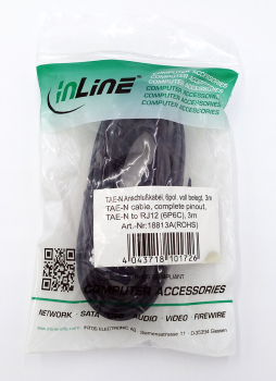 TAE-N connection cable, RJ12 plug, 6-pin, 3m, black 18813A