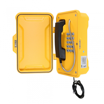 Preview: J&R JR101-FK-HB-GSM Wetterfestes Telefon, Tastenfeld, mit Hupe & Signalleuchte, Gelb, Schutztür