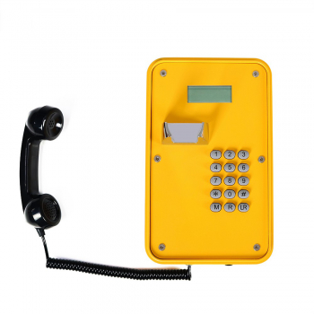 Preview: J&R JR105-FK-Analog-IP67 Wetterfestes Telefon, Tastatur, LCD-Display, gelb, schwarzes Hörerspiralkabel