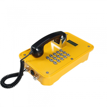 J&R JR105-FK-4G-IP67 Weatherproof telephone, keypad, LCD display, yellow, black handset coiled cable
