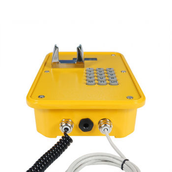 J&R JR105-FK-4G-IP67 Weatherproof telephone, keypad, LCD display, yellow, black handset coiled cable