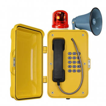 J&R JR101-FK-HB-Analog Wetterfestes Telefon, Tastenfeld, mit Hupe & Signalleuchte, Gelb, Schutztür