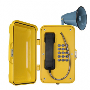 J&R JR101-FK-H-GSM Wetterfestes Telefon, Tastenfeld, mit Hupe, Gelb, Schutztür