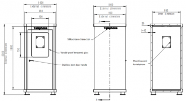 Preview: J&R JR-TH-08 Telefonzelle, Schallschutzkabine, Lampe, robuste GRP Konstruktion