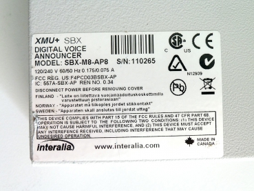 Interalia XMU+ SBX Digital Voice Annoucer SBX-M8-AP8 Refurbished