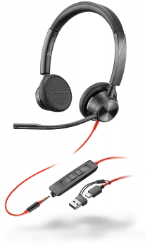 Poly Blackwire 3325 Stereo USB-C Headset +3.5mm Plug +USB-C/A Adapter 8X221AA, 213939-101