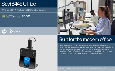 Poly Savi 8445 Office Microsoft Teams DECT Convertible Headset EMEA 8L5B6AA#ABB, 2-221108-205