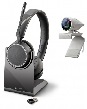 Poly Studio P5 Webcam & Voyager 4220 UC Headset, Bundle P5 1080p Kamera & Voyager 4220 UC Stereo Bluetooth Headset, USB Dongle, Ladestation 2200-87140-025