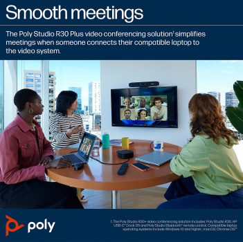Poly Studio R30 PLUS USB Video Bar +PSU, +USB-C Dock G5, +Bluetooth Remote control 9U3T1AA