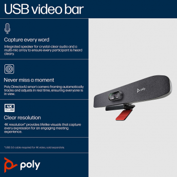 Poly Studio R30 PLUS USB Video Bar +PSU, +USB-C Dock G5, +Bluetooth Remote control 9U3T1AA