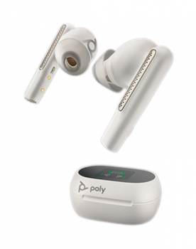 Poly Voyager Free 60+ UC White Sand Earbuds +BT700 USB-A Adapter +Touchscreen Charge Case 7Y8G5AA, 216754-01
