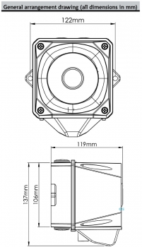 FHF Sounder-Strobe light-Combination X10 LED Mini red body 115/230 VAC amber lens 22530723
