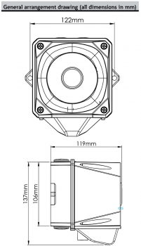 Preview: FHF Schallgeber-Blitzleuchten-Kombination X10 LED Mini Gehäuse dunkel grau 10-60 VAC-DC Kalotte magenta 22531387