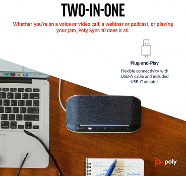 Poly Sync 10 USB-A USB-C Speakerphon Microsoft Teams 77P34AA, 219656-01