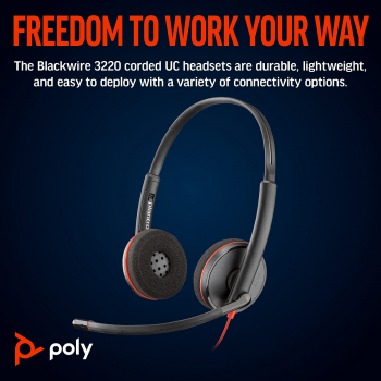 Poly Blackwire 3220 Stereo USB-C Headset +USB-C/A Adapter (Bulk) 8X228A6, 209749-101