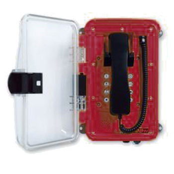 FHF Wetterfestes Telefon InduTel rot Kunststoffgehäuse mit transp. Deckel + Schutztür 1126450402