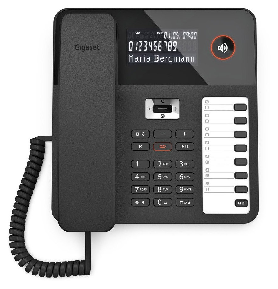 Gigaset DESK 800A – Téléphone Fixe DECT Avec Répondeur Intégré, Grand Écran LCD Et Fonction Mains-Libres – Noir Élégant