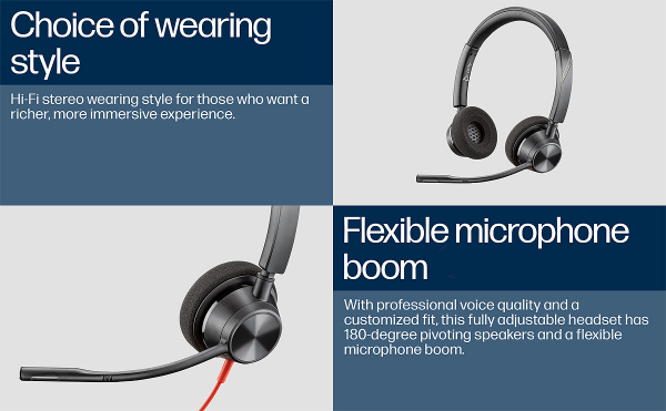 Poly Blackwire 3320 Stereo Microsoft Teams USB-C Headset +USB-C/A Adapter 8X220AA, 214013-101