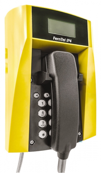 FHF Weatherproof Telephone FernTel IP4, black/yellow with spiral cord and relay FHF114212211