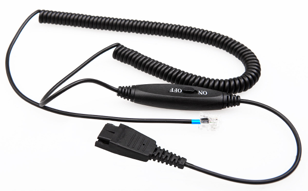 VT QD-RJ09 plug (04), Coiled PVC, Length 3.2 meter, Inline call function, for Avaya, Polycom, Mitel, Aastra, Fanvil & analogue phones VT-QD10002