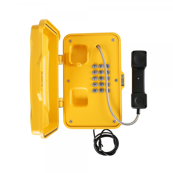 J&R JR101-FK-HB-4G Weatherproof Telephone, keypad, with Horn & Beacon, yellow, protection door