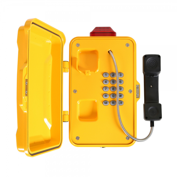 J&R JR101-FK-L-Analog Weatherproof Telephone, Keypad, LED lamp, Yellow, protection door