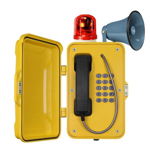 J&R JR101-FK-HB-4G Weatherproof Telephone, keypad, with Horn & Beacon, yellow, protection door