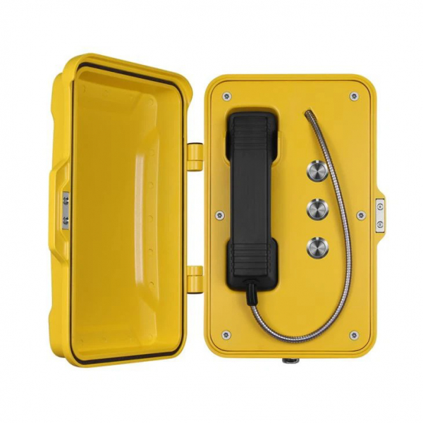 J&R JR101-3B-4G Weatherproof Telephone, 3 buttons for speed dial, Yellow, protection door