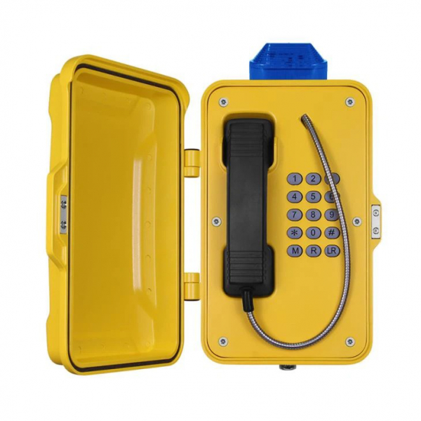 J&R JR101-FK-L-Analog Weatherproof Telephone, Keypad, LED lamp, Yellow, protection door