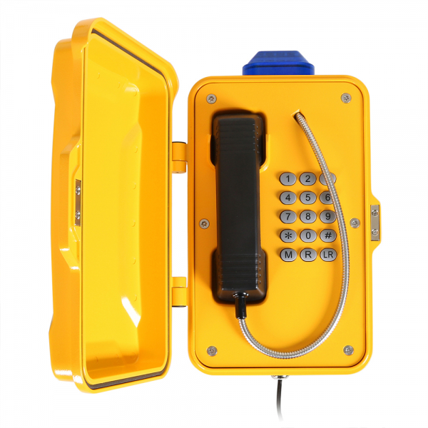 J&R JR101-FK-L-Analog Weatherproof Telephone, Keypad, LED lamp, Yellow, protection door