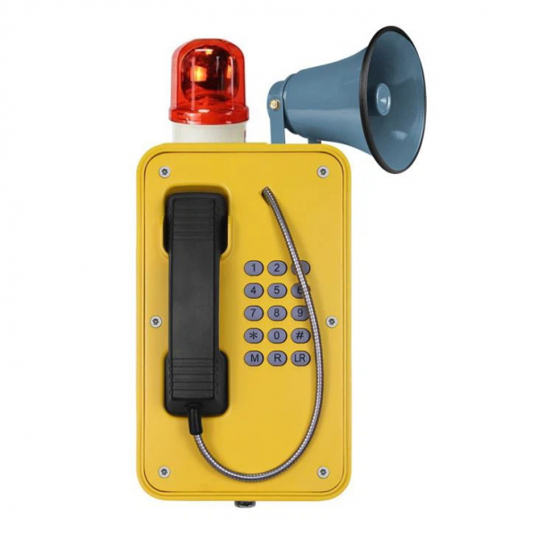 J&R JR103-FK-HB-SIP Weatherproof Telephone, keypad, with Horn & Beacon, yellow