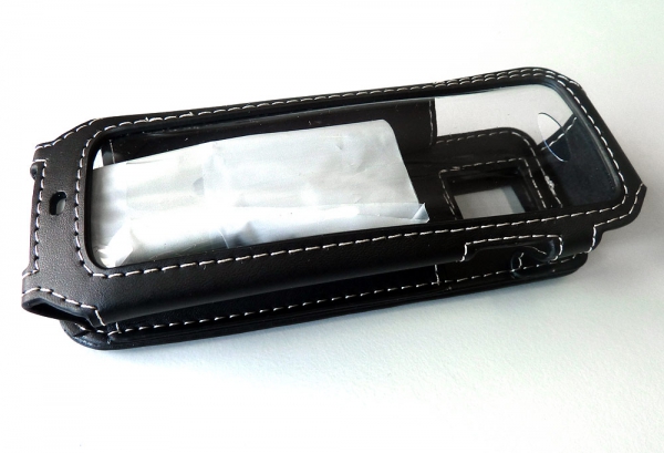 Avaya DECT 3735 Ledertasche Telefontasche schwarz mit Rotationsclip weisse Naht 3641