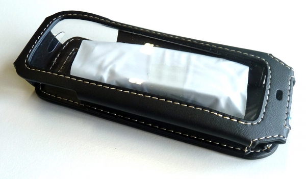 Avaya DECT 3730 Ledertasche Telefontasche schwarz mit Rotationsclip weisse Naht 3637