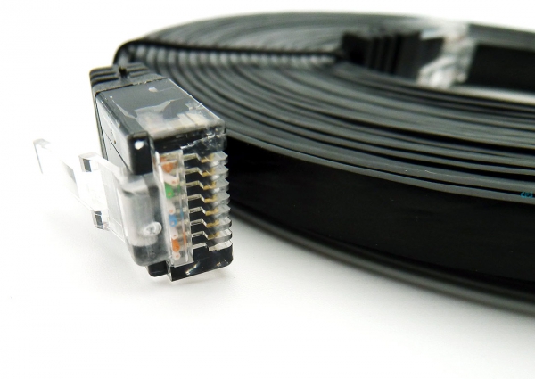 LAN-Kabel CAT6 UTP Slim 5m, Flat Slim-Line, Patchkabel, Flachkabel, für IP Telefone / Geräte, Schwarz 75715-SLS