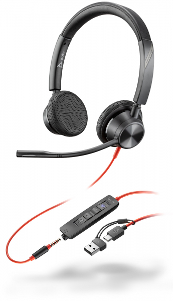Poly Blackwire 3325 Stereo Microsoft Teams USB-C Headset +3.5mm Plug +USB-C/A Adapter 8X222AA, 214017-101