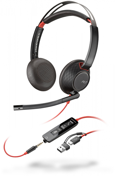Poly Blackwire 5220 Stereo USB-C Headset +3.5mm Plug +USB-C/A Adapter 8X231AA, 207586-01