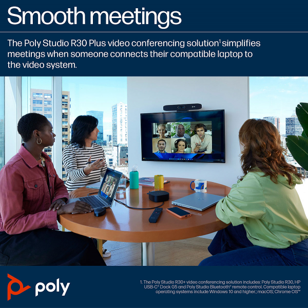 Poly Studio R30 PLUS USB Video Bar +PSU, +USB-C Dock G5, +Bluetooth Remote control 9U3T1AA