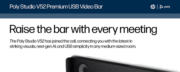 Poly Studio V52 All-In-One 4K Video Bar, Controller Kit-EURO A09D4AA#ABB