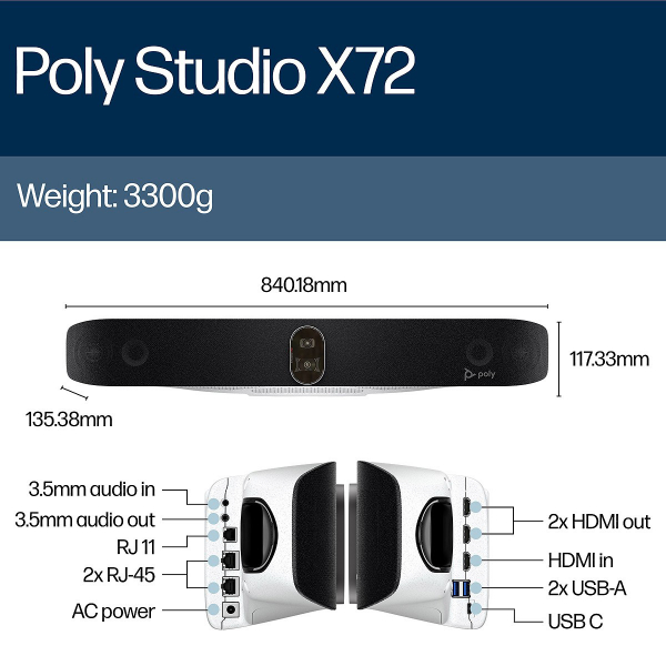 Poly Studio X72 All-In-One 4K Video Bar No Radio A4MA5AA#AC3