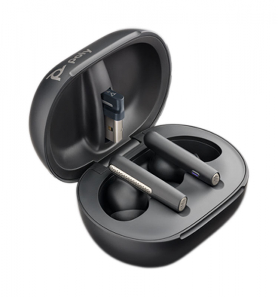 Poly Voyager Free 60+ UC M Carbon Black Earbuds +BT700 USB-A Adapter +Touchscreen Charge Case 7Y8G9AA, 216066-01