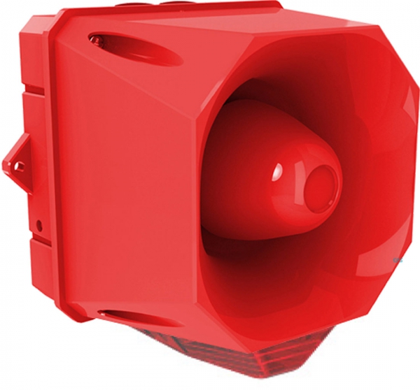 FHF Sounder-Strobe light-Combination X10 LED Maxi red body 10-60 VAC-DC clear lens 22551321