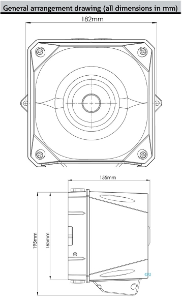 FHF Sounder-Strobe light-Combination X10 LED Maxi dark grey body 115/230 VAC clear lens 22550781