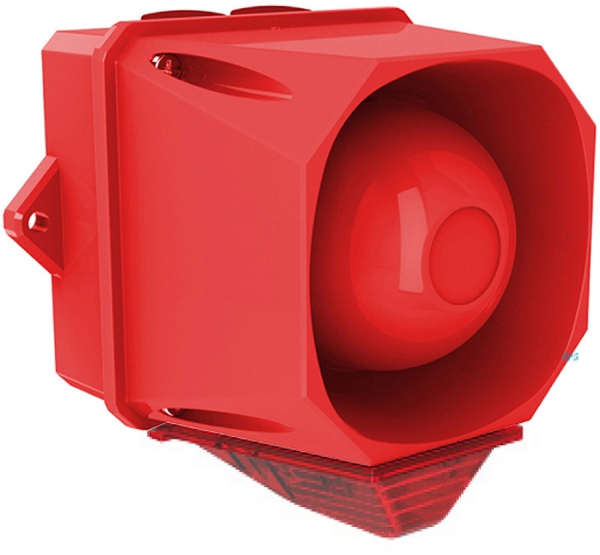 FHF Sounder-Strobe light-Combination X10 LED Mini red body 10-60 VAC-DC magenta lens 22531327