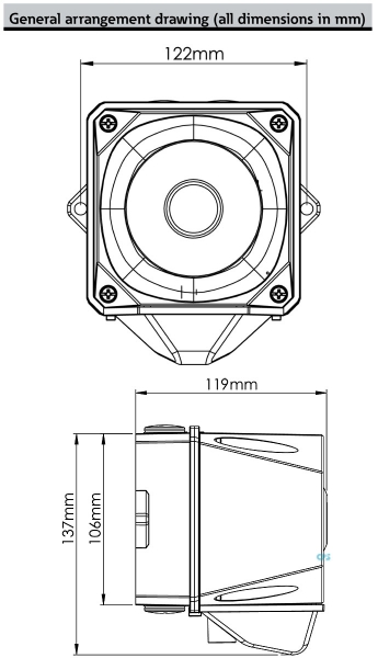 FHF Sounder-Strobe light-Combination X10 LED Mini dark grey body 10-60 VAC-DC green lens 22531384
