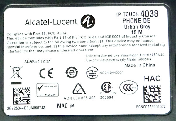 Alcatel 4038 IP Touch 16M Urban Grau 3GV26044DB Refurbished