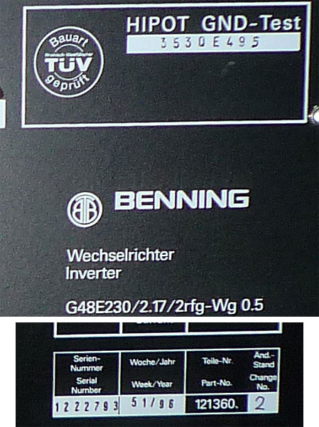 Benning G48E230 Wechselrichter S30122-K5324-X-1 Refurbished